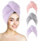 KinHwa 3 Pack Microfibre Hair Towel Wrap Super Absorbent Hair Turban with Buttons Soft and Anti Frizz Hair Caps for Women, Thick, Long, Wet Hair 65 x 25cm Pink, Purple, Grey…