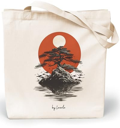 Loxato Stoffbeutel Bedruckt - Stofftasche - Baumwolltasche Bedruckt 100% B35 x H42 x T8 cm - Tragetasche Canvas-Stoff 220 g/m2 - Jutebeutel - Einkaufstasche Lange Henkel 70cm - Einkaufsbeutel