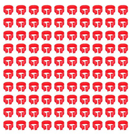 jerss Taubenfußring Liefert Geflügelbänder, Ringe, Taubenring, 8 Mm, Kunststoff, 100 Stück, Beutel, Taubenbeinringe, Geflügelküken für Geflügelfutterspender (Rot)