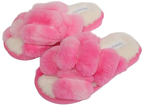 Fadezar Hausschuhe Damen Winter Plüsch Pantoffeln Warme rutschfeste Flache Flip Flop Bequeme Flauschige Hausschuhe für Damen 72 Pink EU 37-38