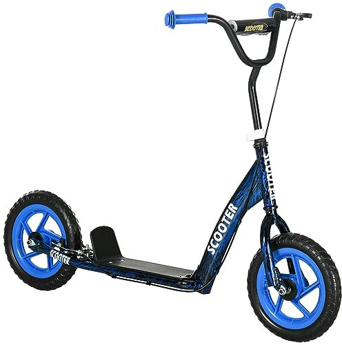 AIYAPLAY Kinderroller Roller Scooter große Räder von 6 bis 12 Jahren höhenverstellbar Hinterradbremse Krücke blau