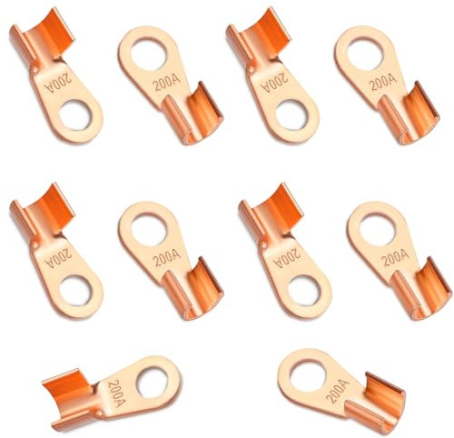 Offene Kupfer Ringösen Kabelschuhe 200A Crimp-Ring Kabelschuh Anschluss Batteriekabel Ringkabelschuhe Kupferring Anschlussklemmen Sortiment Kit(10 Pcs)