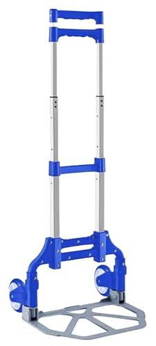 Carretilla de Mano Portátil Plegable con Ruedas para Transportar Materiales de Aluminio Compacto y Fácil Transporte 100x40cm-Plegada: 63x39cm - Sube Escaleras Fácil Carro Ligero Equipaje (608-AZUL)