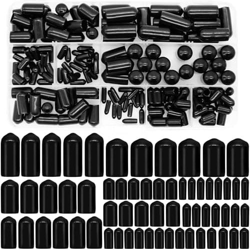 RUNYU 200 Stück Gummi Endkappen, 2/2,5/3/4/5/6/7/8/9/10mm Gummikappe Runde Flexible für Schrauben PVC-Rohren Elektrokabeln(Schwarz)
