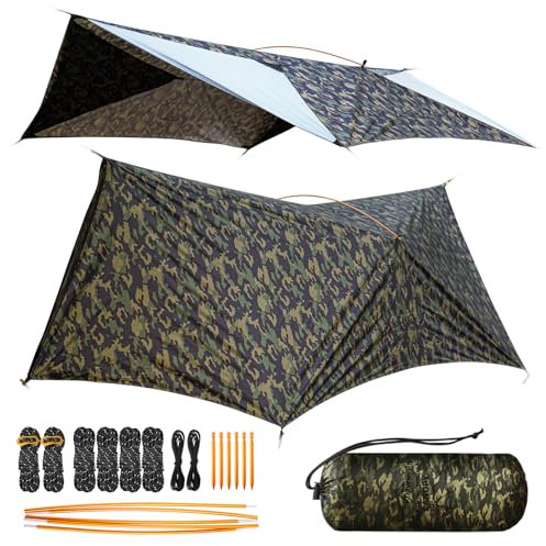 Travel Bird Ultralight Tarp, 14ft Hammock Tarp Rain Fly Lightweight Waterproof Camping Tent Tarp with Doors, Multifunctional Tarp for Backpacking Camping Hiking