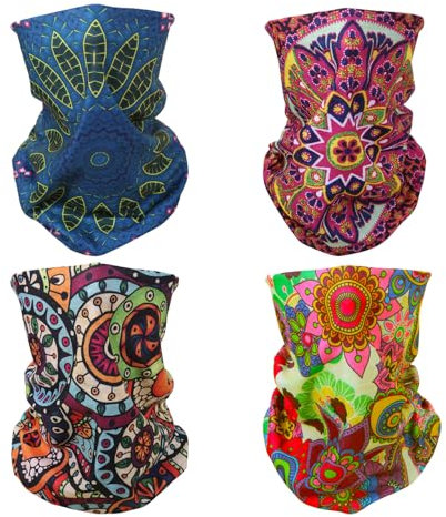 SMEHCF 4 Bandanas Polyvalents pour Femmes Hommes Bandeau Cagoule Cheveux Foulard Visage Demi Masque Cache-Cou Respirant Réutilisable Lavable Bohème Rouge Bleu Jaune