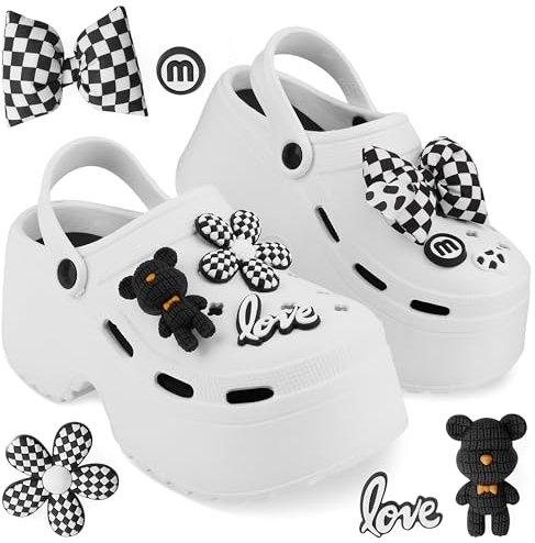 CityComfort Platform Clogs Damen, Sommerschuhe mit Ansteckern & Schuh Schmuck (Weiß, 36-37 EU)