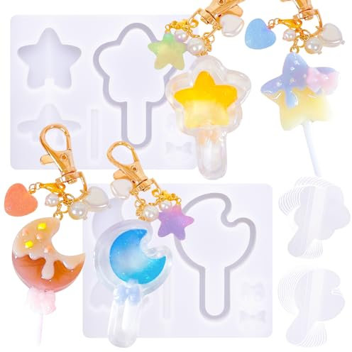 FUNSHOWCASE Epoxidharz Silikonformen Shaker Starter Set mit Folien Lutscher Stern Mond