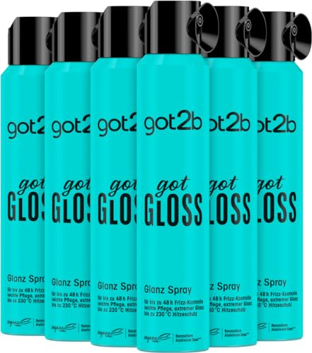 got2b gotGloss Glanz Spray (6 x 200 ml), Glanzspray für die Haare sorgt für bis zu 48 h Frizz-Kontrolle & ultimativen Glanz, Styling Spray schützt das Haar vor Temperaturen bis zu 230 °C