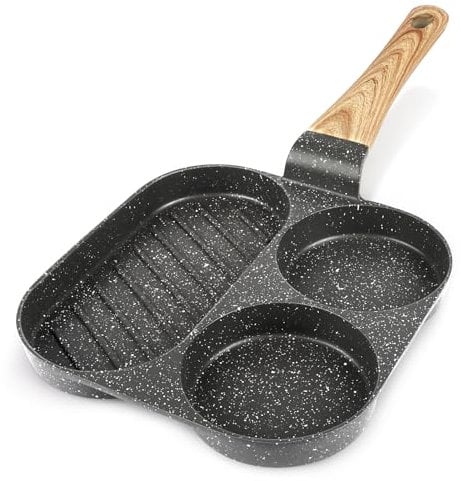 GiPP Spiegeleipfanne, 3-Loch Omlettenpfanne, Granit-Antihaftbeschichtung, PFOS/PFOA-Frei Eierpfanne für Gebratenes Frühstück/Eier/Wurst/Speck, Grau