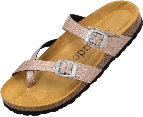 Palado Pantoletten Damen Cres Metallic - elegante Sandalen Made in Spain - bequeme Hausschuhe mit dämpfendem Kork-Fußbett - modische Sommerschuhe Pyth Rose UK9 - EU42