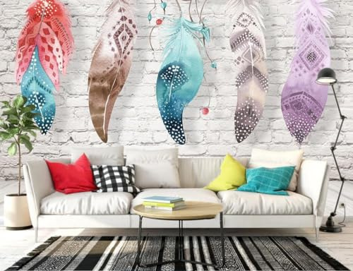 Fototapete Blumen 3D Tapeten 3D Effekt Wohnzimmer Schlafzimmer Vliestapete Einfache Handgemalte Bunte Federn Natur Grau Graffiti Steinoptik Kinder Tapeten