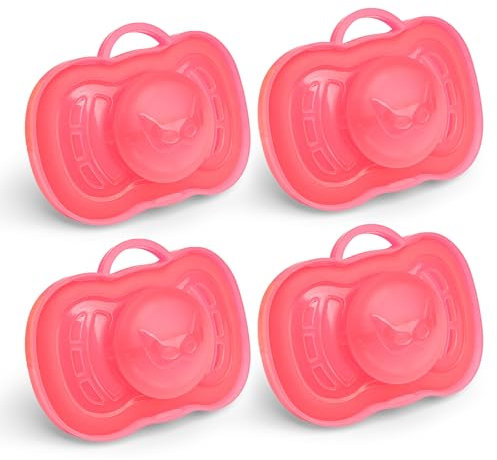 Herobility Gentle Pacifiers – Protective case – BPA-free – Large air vents – Newborn – 6 months – 4-pack – Coral