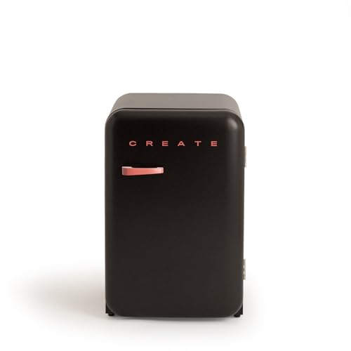 CREATE / RETRO FRIDGE 83.5 TERRACOTA/Frigorífico negro maneta terracota / 98W. bajo consumo. 2 estantes. regulador temperatura. botellero. 56x54x84cm