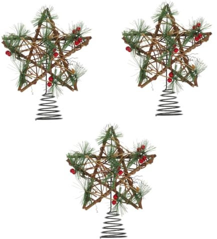 IMIKEYA 3st Weihnachtsbaumspitze Stern Weihnachtsbaumspitze Aus Weidengeflecht Mini- Urlaub Baumspitze Aus Rattan Vintage Weihnachtsbaumknäufe Holz