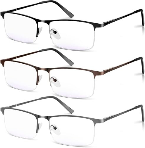 Xnourney Lot de 3 lunettes de lecture bloquant la lumière bleue pour hommes, lunettes à charnière à ressort légères, anti - fatigue oculaire/éblouissement/UV (couleur mixte, noir + gris + marron1.0)