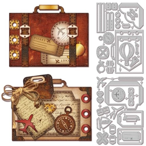 GLOBLELAND Stanzformen Im Vintage Koffer Interface Rahmen Für DIY Scrapbooking Metall Briefmarkenrahmen Stanzformen Planer Stanzungen Für Kartenherstellung Prägung Fotoalbum Basteldekor