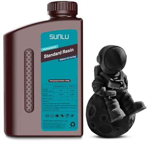 SUNLU 3D Drucker Resin 1KG, Geringe Schrumpfung und Schnelle Aushärtung Standard Resin, 365-405nm UV Resin für Die Meisten LCD/DLP/SLA Resin 3D Drucker, 1000G.(Schwarz)