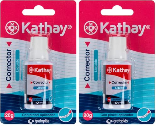 Kathay 86030100. Corrector Líquido con Pincel Aplicador, 20 Gramos, Perfecto para Corregir Escritura (Paquete de 2)