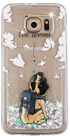 SIYOPINPFY Hülle für Samsung Galaxy S6 Hülle mit Stoßfest, Quicksand Glitzer Flüssigkeit HandyHülle Transparent Silikon Treibsand Schutzhülle für Samsung Galaxy S6 Süßer Hund XYA