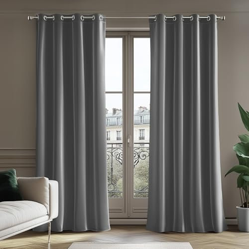 Deconovo 100% Blickdicht Gardinen mit Ösen Samtvorhang für Schlafzimmer Thermogardinen Samt Vorhang Dicke Vorhänge Wohnzimmer Velvet Curtains Weiche Samtvorhänge, 245x140cm(HöhexBreite), Grau, 2er Set