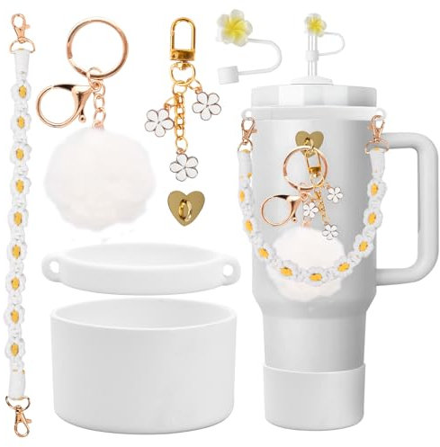 7 Pezzi Cup Accessori Set, Set di Accessori per Tazze, Include Cinghia della Maniglia Della Bottiglia D'acqua, Coperchi di Paglia, Accessori Ciondolo, Custodia in Silicone per Cup 800ml e 1100 ml