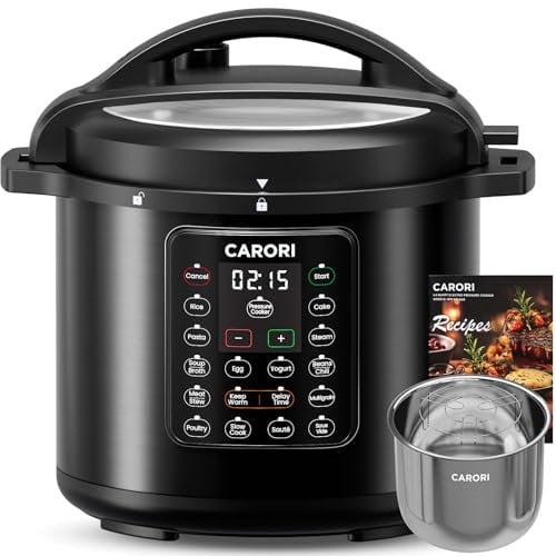 CARORI 12 in 1 Electric Pressure Cooker, 8 Litre, Multifunctional, Programmable with Safer Ventilation Design, Rice Cooker, Slow Cooper, Steam, Sauté, Yogurt Machine, Heater,