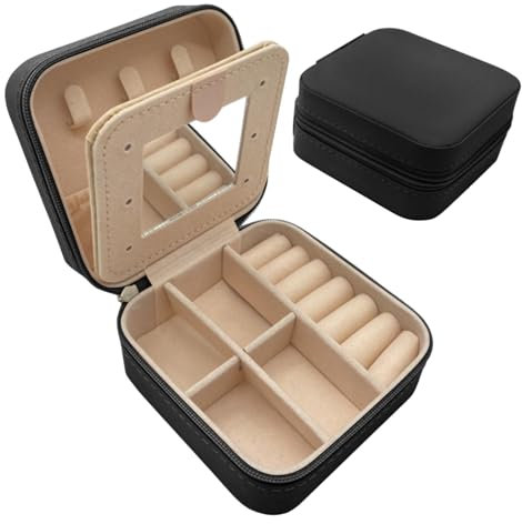igadgitz home U7285 Mini Joyero Portátil, Joyero Viaje, Joyero Pequeño, Porta Joyas de Viaje, Caja Joyas Organizador de Viaje, Joyero con Espejo - Negro