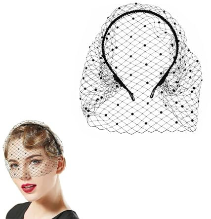 Schleier Halloween,Fascinator Schwarz Mesh Schleier Stirnband Fascinator Hochzeit Teeparty Abschied Damen Schleier,Schwarzer Schleier Halloween Party Prom Holiday Haarschmuck für Frauen und Mädchen