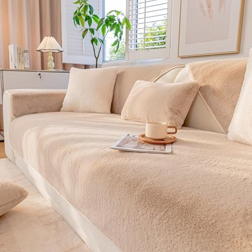 GKXLH Sofa überzug Waschbar - Neu Weiche Nerz Samt Sofabezug 1 2 3 Sitzer, Anti-Rutsch Sofa Cover, Couch überzug Ecke Sofa Bezug für Sektionssofa, Sofa überzug L Form Möbelschützer (Helles Kamel)