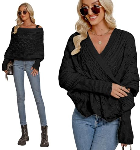 Gestrickter Schal mit Ärmeln für Frauen, Strickschal Mit Ärmeln Damen Pullover Schal Multifunktionaler Zopfmusterschal Winter Mode Poncho Schal Cape Warm Schal Wrap Schal Stola Einfarbig Wrap Scarf