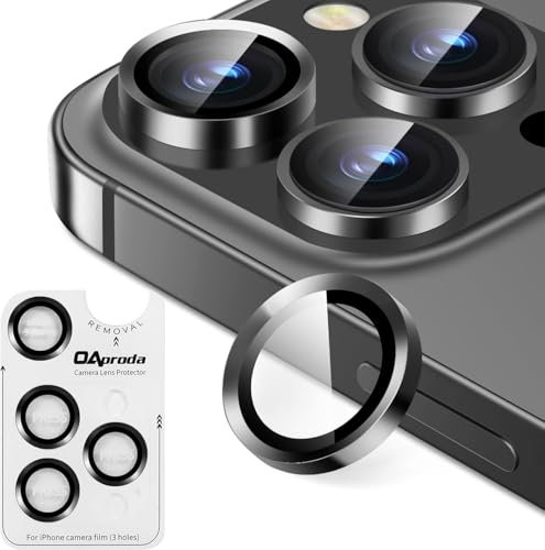 OAproda Individual Lens Protectors for iPhone 14 Pro Max, Aluminum Alloy 9H+ Stepped Design Phone Camera Film, Scratch Resistant Metal Ring Lens Cover for 16 Pro Max/16 Pro/15 Promax/15 Pro (Black)