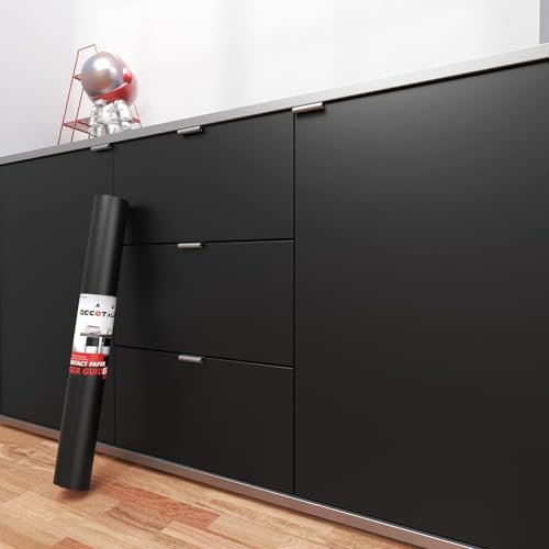 Decotalk Papier Adhesif pour Meuble Noir Mat 40X500cm, Papier Peint Adhesif Mural, Rouleau Vinyle Autocollant Impermeable pour Cuisine Chambre Salon Salle de bain, Film Autocollant Meuble Décoratif