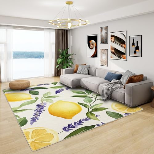 Zitronen Teppich - Teppich Wohnzimmer Schlafzimmer Gelbe Früchte, Kleiner Teppich Sommer, Weich Kurzflor & Waschbar & rutschfest Fussmatte Innen, Kinderteppich 40x60 cm