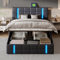 BLSYHDH Bett mit Bettkasten, 160 x 200 cm, mit LED, gepolstert, hydraulisch, mit Bettkasten, Doppelbett, mit Stauraum mit Kopfteil und Lattenrost (Schwarz + PU, 160 x 200 cm)