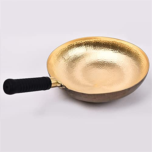 MQPALZKD Brass Wok Hand Hammered Copper Wok Uncoated Cooking Pot Heat Evenly Seasoned Woks for Kitchen Gas Stove