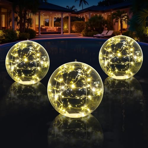 Askyli Lampe solaire flottante pour piscine, étanche IP68, lumière solaire flottante, marche/arrêt automatique, 38,1 cm, boules solaires gonflables pour piscine, étang, décoration extérieure (1 pièce)