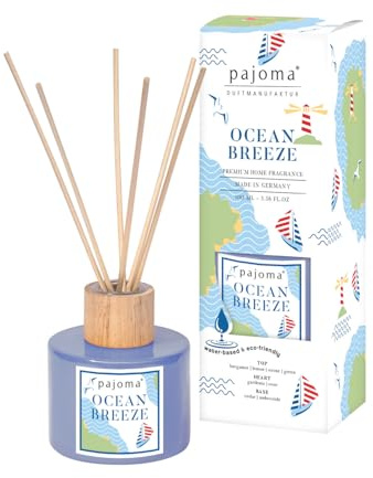 Raumduft Diffuser Ocean Breeze, 400 ml mit Stäbchen - Essential Oils Lufterfrischer in Geschenkverpackung | Frische Brise mit Bergamotte, Orange & Lavendel | Wohn-, Schlaf-, Bad, WC, Hotel, Büro, Deko