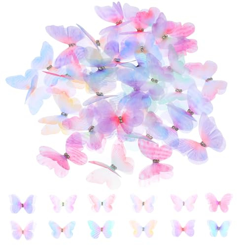 salbsever 36 Stücke Organza Stoff Schmetterling, 3D Schmetterlinge Deko Durchscheinender Chiffon Schmetterling für Scrapbooking, DIY Haarspange, Gepäck, Wand und Fenster Dekoration