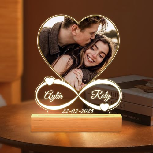 Kikone Personalisierte Bilderrahmen mit Foto,Beleuchteter Bilderrahmen LED Acryl Valentinstag Geschenke für Ihn und Sie,Personalisierte Geburtstagsgeschenk Jahrestag Geschenk für Frauen & Männer