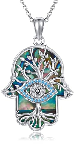 JERWLI Serotonin/Witch Pentagram/Italian Horn/Hamsa Hand/Star of David Necklace 925 Sterling Silver Chemistry Teacher Gifts for Women Serotonin Molecule Jewelry