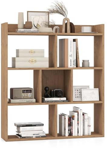 COSTWAY Bücherregal mit 7 Fächern, Standregal, Würfelregal, Aufbewahrungsregal für Wohnzimmer, Schlafzimmer, Büro, 80 x 20 x 90 cm (Natur)