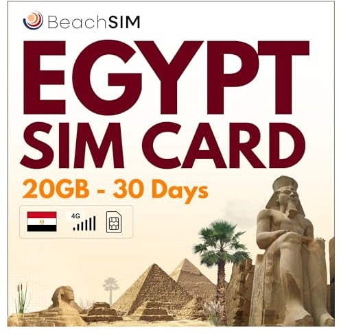 BeachSIM Ägypten SIM Karte 30 Tage. 20 GB Datenvolumen mit 4G/5G-Netzen. Einfaches Aufladen. Schnelle Aktivierung. Nur Prepaid-Daten. Funktioniert auf iOS- und Android-Geräten.
