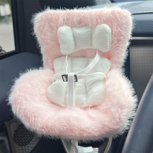 Car Seat with Air Vent Clip and Desktop Stand, Doll Car Seat with Soft Furry Cushion Seat, Cute and Functional Car Ornament for Collectors & Doll Fans (Pink)