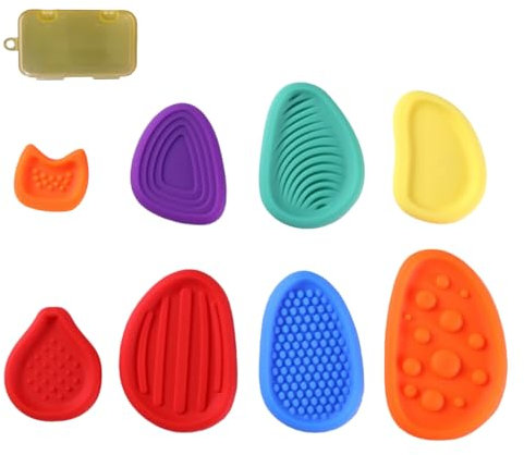 Sensorisches Stein Zappelspielzeug Set, 8 Stück Teiliges Silikon Sorgfaltstein Set, Stressabbauendes Zappelspielzeug Sets für Kinder Erwachsene, Buntes Quetschspielzeug Sets mit Handschmeichlern