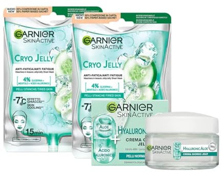 Garnier Skin Active Jelly feuchtigkeitsspendende Gesichtscreme mit Hyaluronsäure und Aloe Vera, leichte und erfrischende Textur, für normale oder Mischhaut, 50 ml (Creme + 2 Masken)
