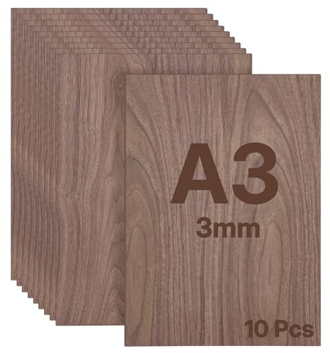 WISYOK Pannello di compensato 3 mm A3, 10 pannelli in legno di noce taglio su misura, pannelli in legno per fai da te, compensato per taglio laser, sega a foglie, modellismo, pirografia, router CNC
