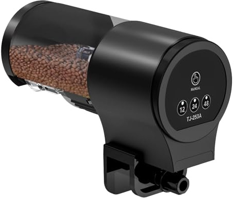 Automatisk Fiskmatare - Akvarium Automatisk Eller Manuell Matare | 100ml Utrustning med 12h 24h 48h Timer för Flakes Foder Avsedd för Koi Guppy Betta Cichlid Sköldpadda Räka och Andra Akvariedjur
