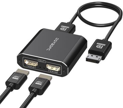 DGYBDFC 4K60Hz Displayport to Dual HDMI Adapter for PC Laptop Graphics Card DP 1.4 to 2 HDMI2.0 Monitors Extension Display Displayport to HDMI Splitter 1 in 2 Out Hub MST Extend Mode for Windows Only