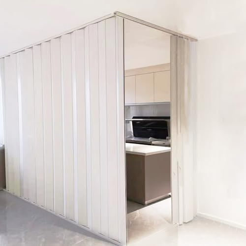 Geformte Falttür aus PVC-Kunststoff, 190 cm hoch, für Küche, Eckeingang, Deckenmontage, weiß, Innentür für platzsparende Lösungen